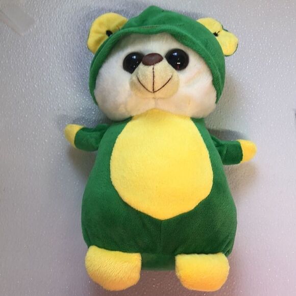 Cute Green and Yellow Plush Bear Toy with Hooded Frog Costume - Picture 2 of 8